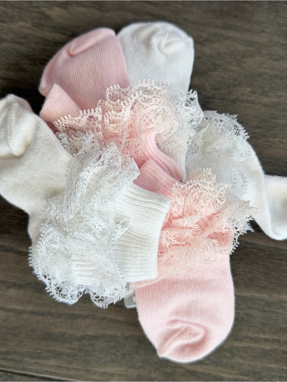 First Impressions Pink & White Ruffle Infant Socks